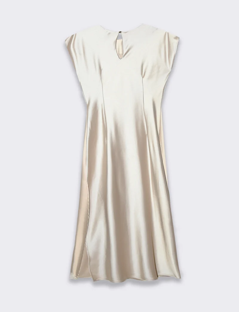 Vestito smanicato di raso - Bianco burro