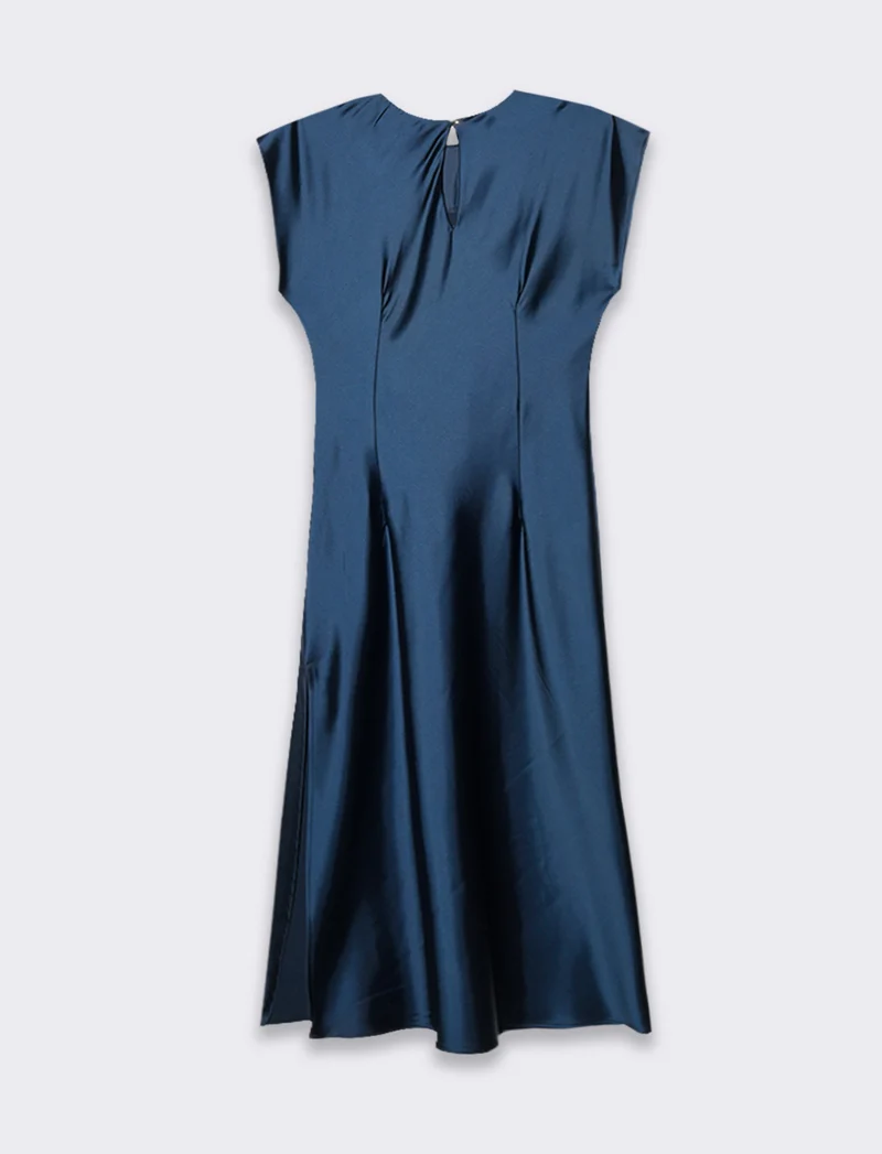 Vestito smanicato di raso - Blu