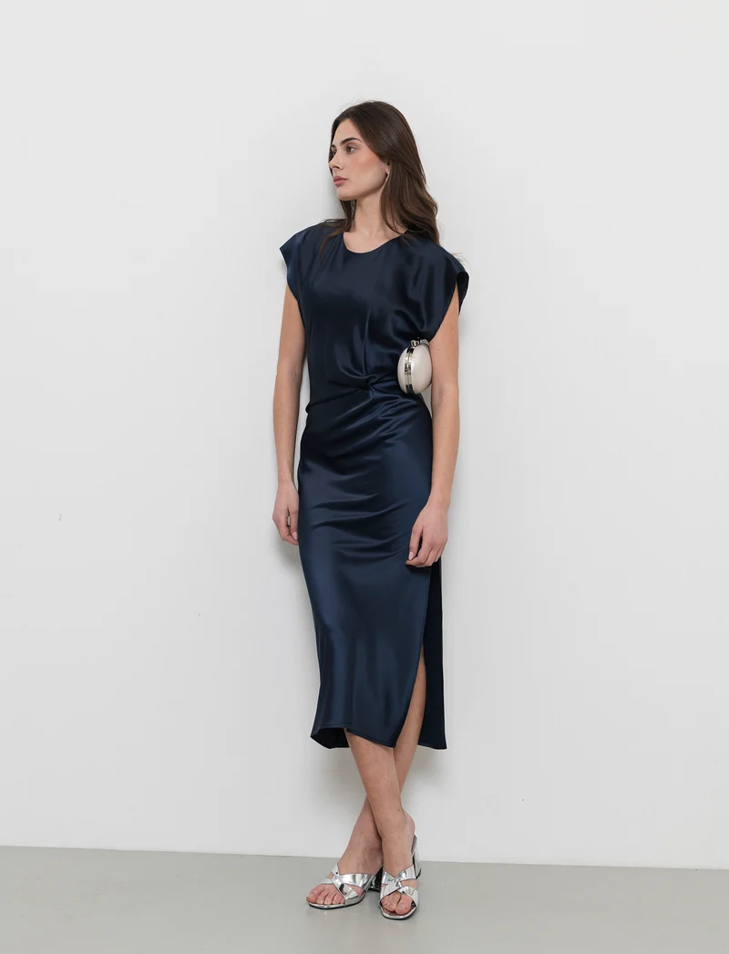 Vestito smanicato di raso - Blu