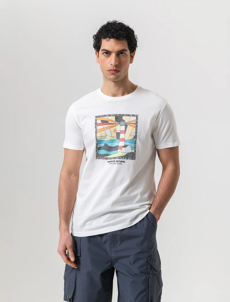 T-shirt con stampa effetto ricamo da uomo - Bianco