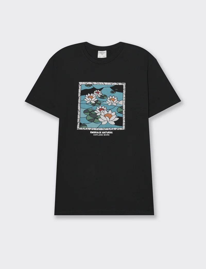 T-shirt con stampa effetto ricamo da uomo - Nero