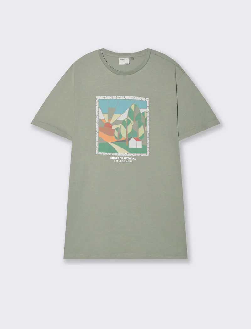 T-shirt con stampa effetto ricamo da uomo - Verde