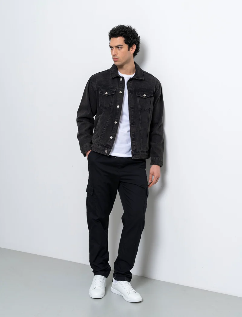 Pantaloni cargo jogger in cotone da uomo - Nero