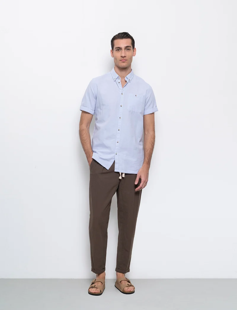 Pantaloni jogger in tessuto misto lino da uomo - Verde kaki