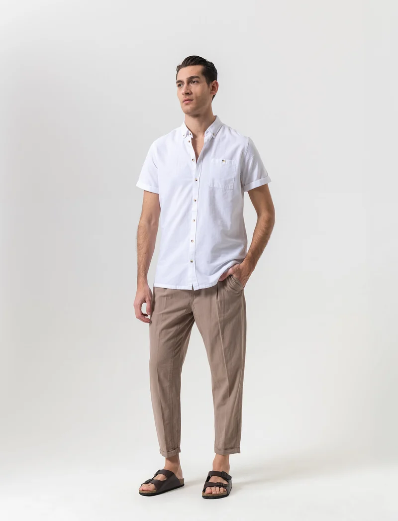 Pantaloni jogger in tessuto misto lino da uomo - Grigio tortora