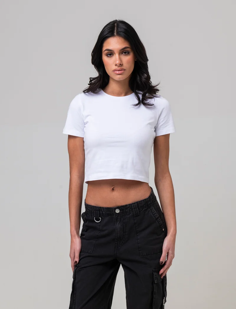 T-shirt basica crop da donna - Bianco