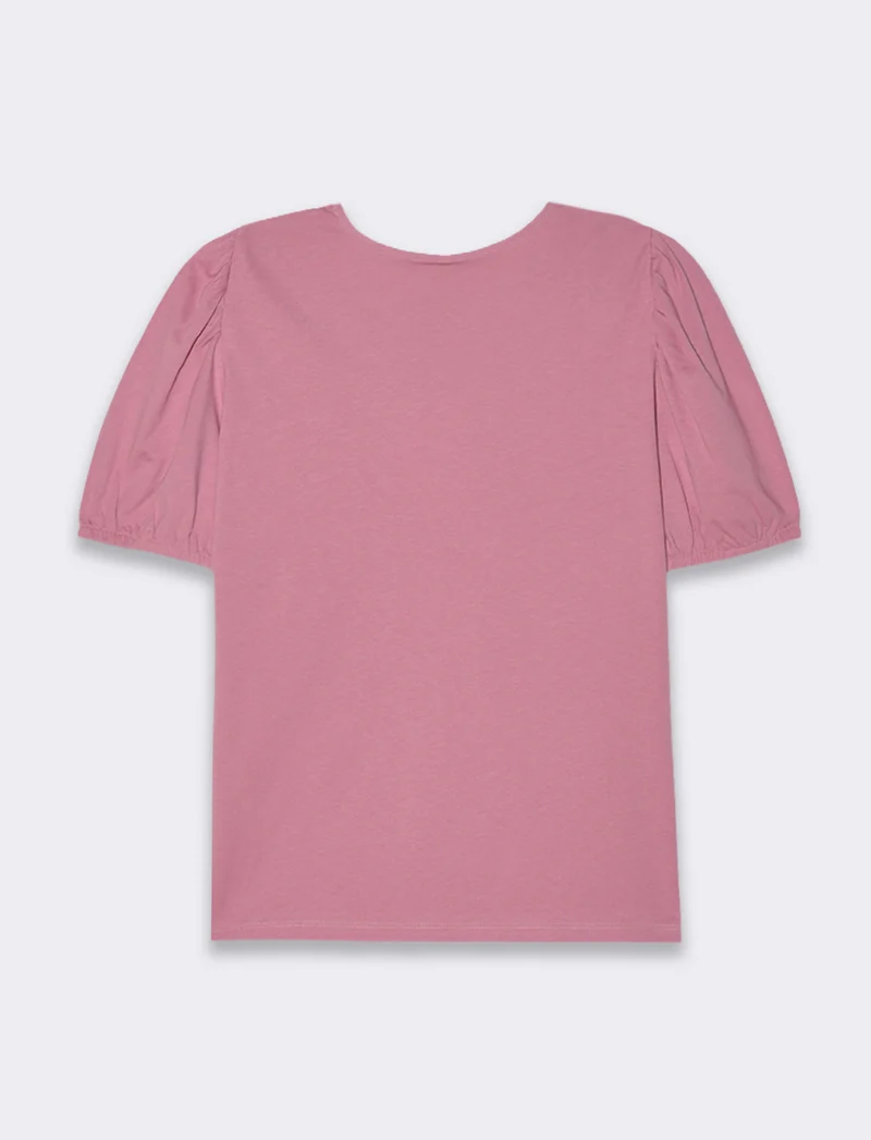 T-shirt con manica a sbuffo da donna - Rosa polvere