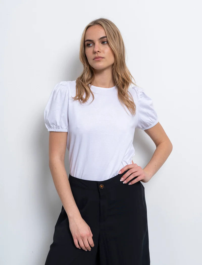 T-shirt con manica a sbuffo da donna - Bianco