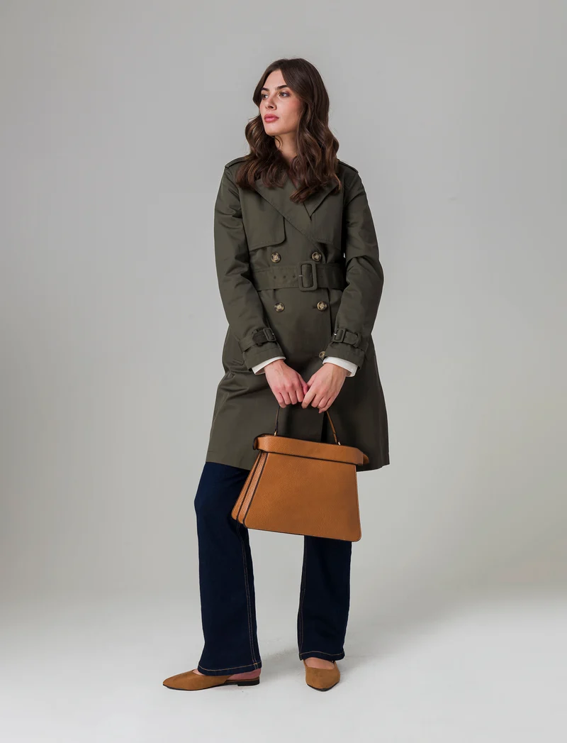 Trench con cintura da donna - Verde militare