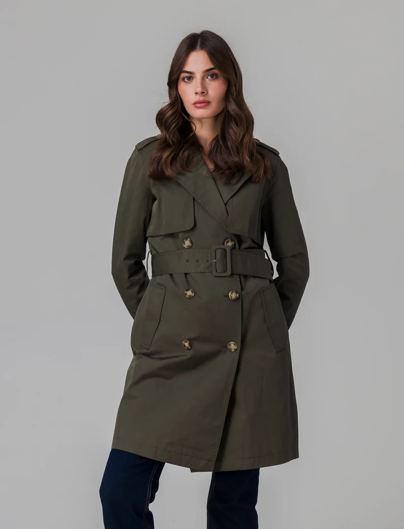 Trench con cintura da donna - Verde militare
