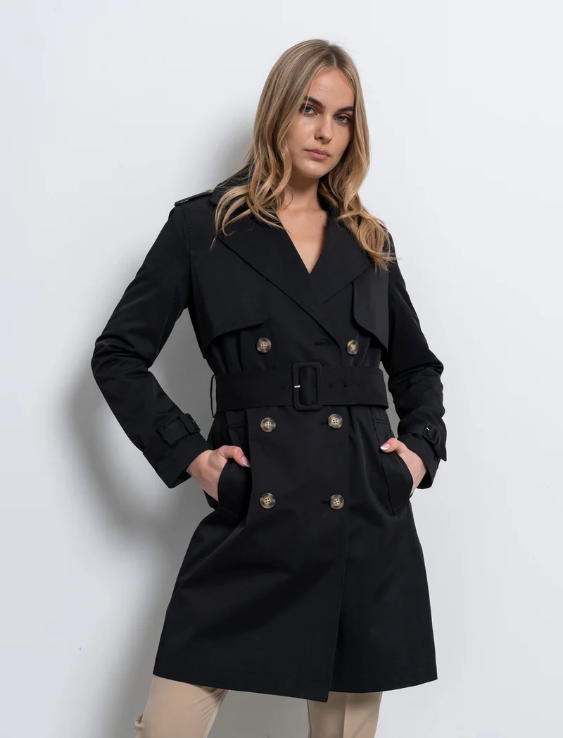 Trench con cintura da donna - Nero