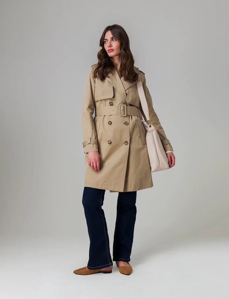 Trench con cintura da donna - Beige fieno