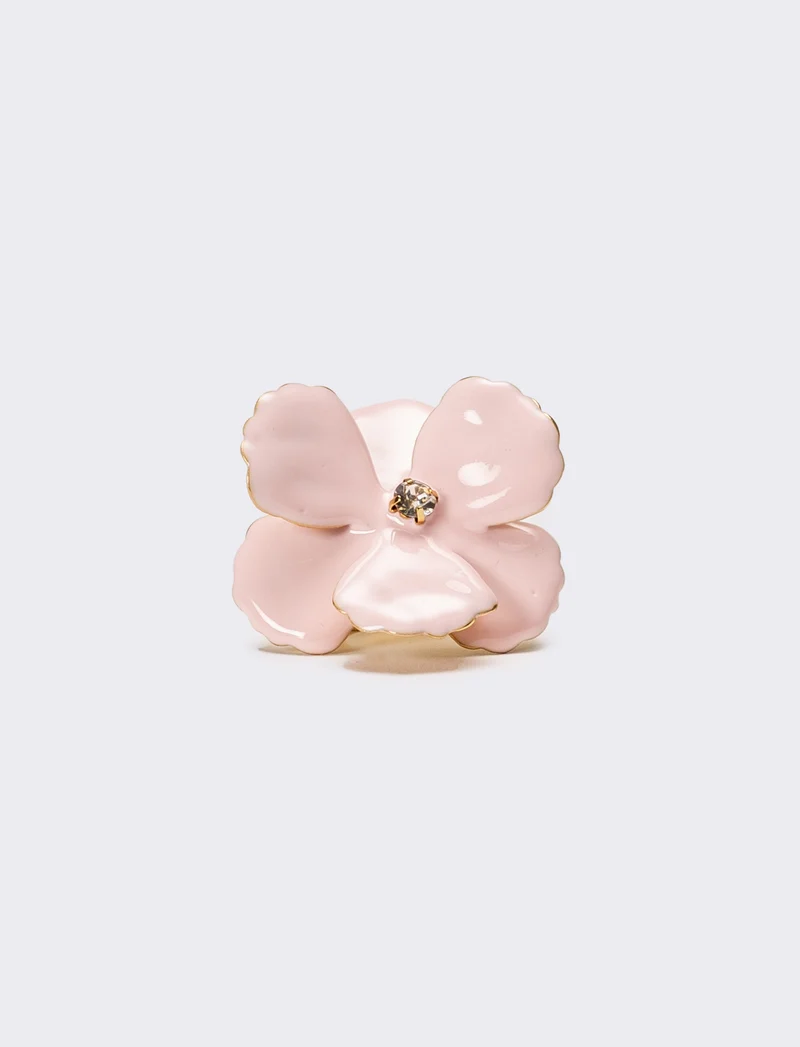 Anello donna con fiore smaltato con strass - Rosa