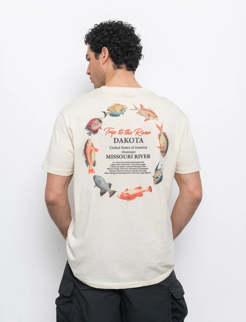 T-shirt loose fit in cotone con stampe da uomo - Beige ecru