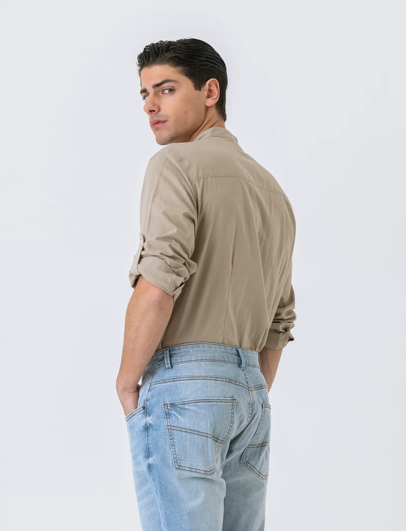 Camicia coreana in voile da uomo - Verde salvia