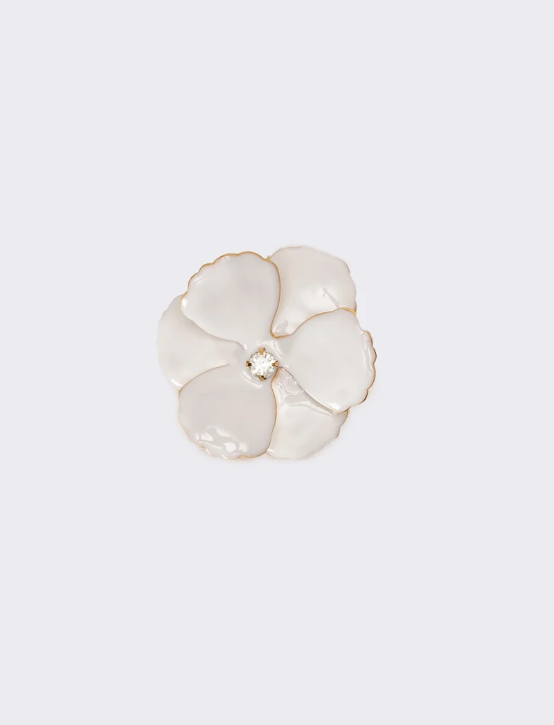 Anello donna con fiore smaltato con strass - Bianco