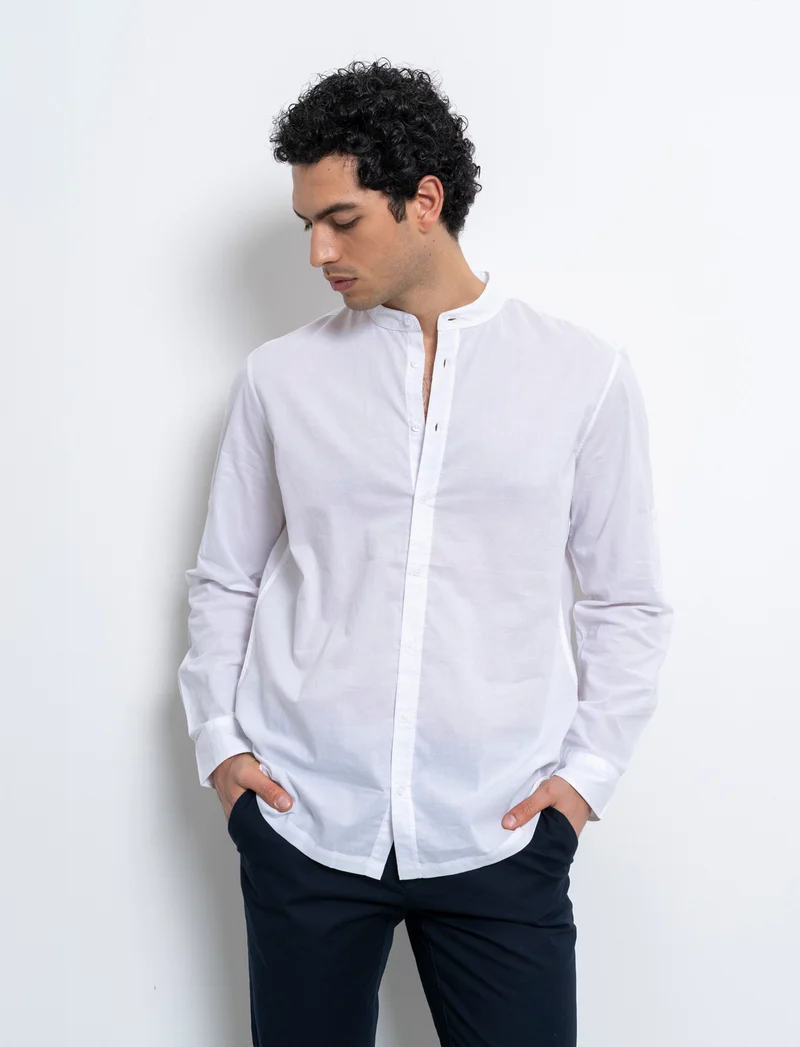 Camicia coreana in voile da uomo - Bianco