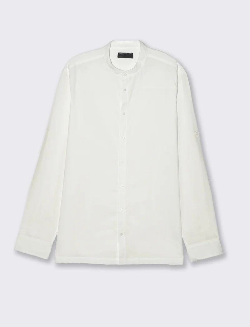 Camicia coreana in voile da uomo - Bianco