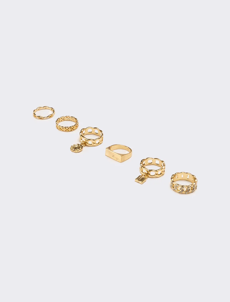 Anello card 6 pezzi con strass - Oro