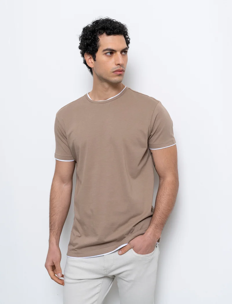T-shirt in cotone con orli a contrasto da uomo - Grigio tortora