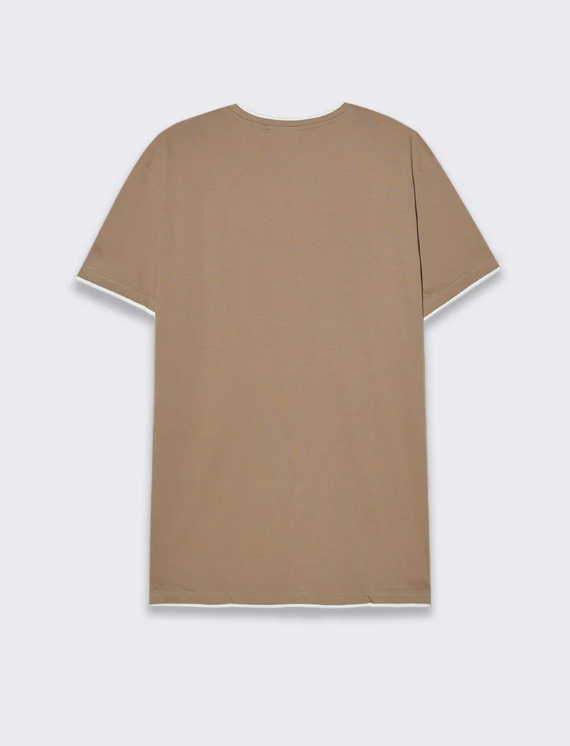 T-shirt in cotone con orli a contrasto da uomo - Grigio tortora