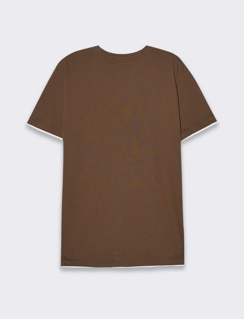 T-shirt in cotone con orli a contrasto da uomo - Moro