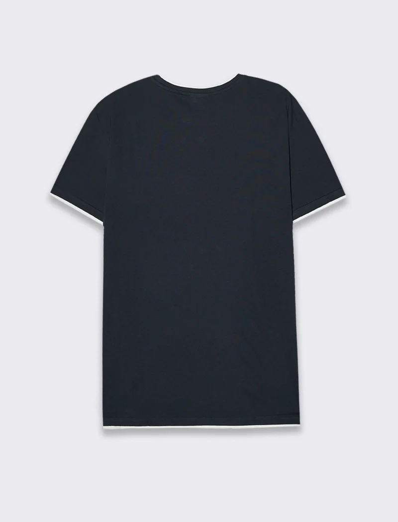 T-shirt in cotone con orli a contrasto da uomo - Blu
