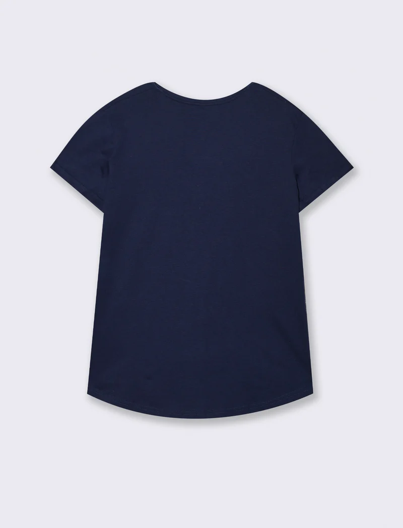 T-shirt scollo a v da donna - Blu