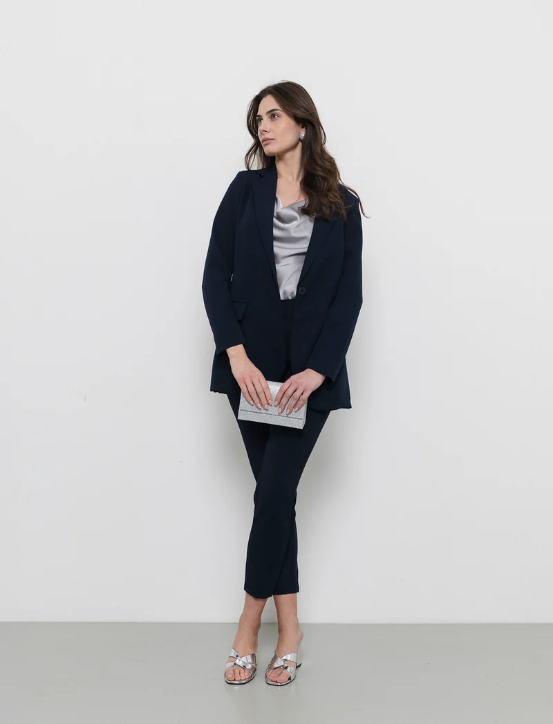 Blazer donna con collo revers e tasche - Blu