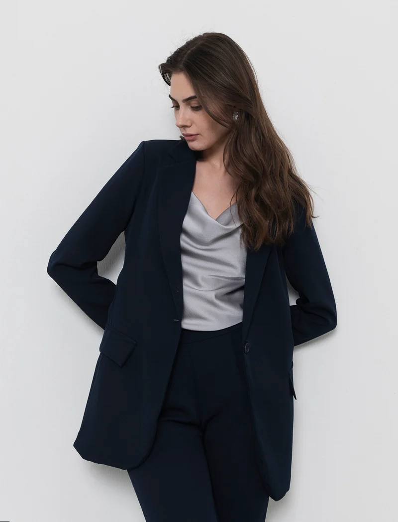 Blazer donna con collo revers e tasche - Blu