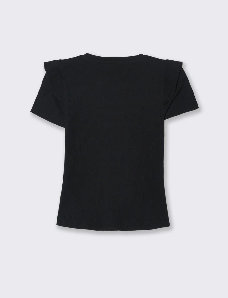 T-shirt a coste da donna - Nero