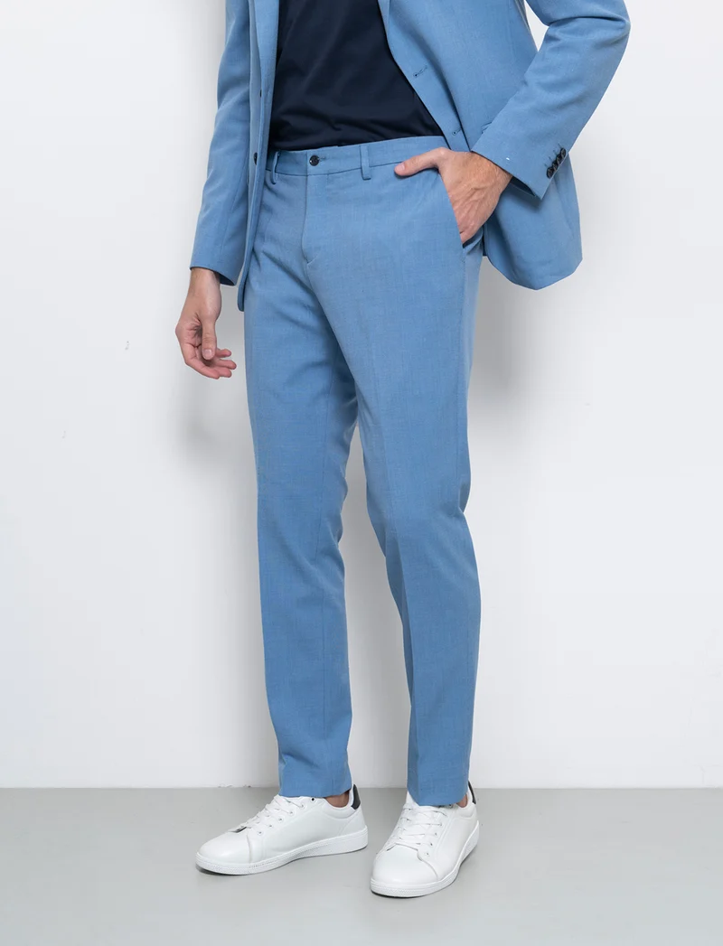 Pantaloni da completo effetto fil a fil da uomo - Celeste