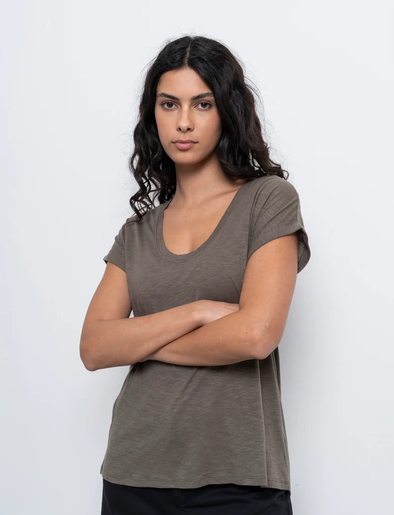 T-shirt con risvolto sulle maniche da donna - Verde salvia