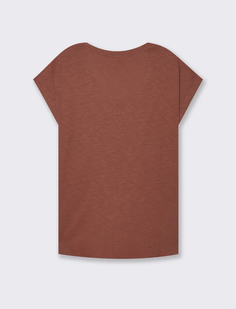 T-shirt con risvolto sulle maniche da donna - Rosso mattone