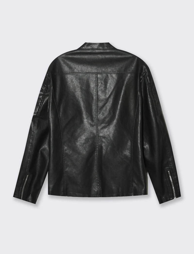 Giubbotto biker effetto pelle da uomo - Nero