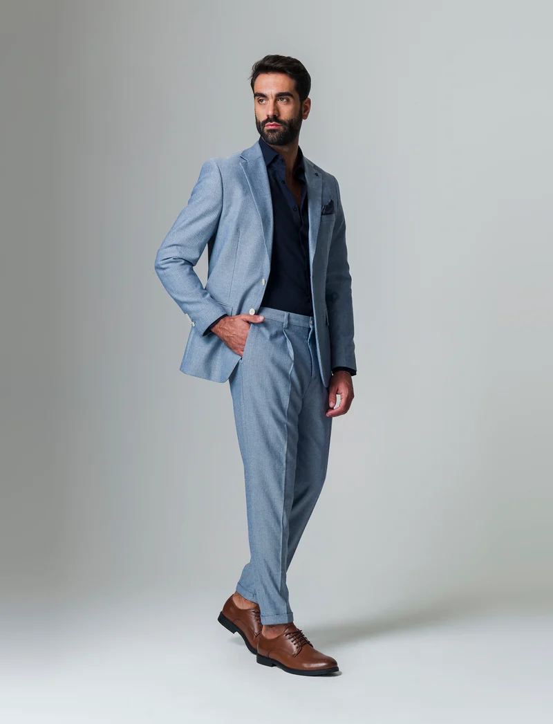 Pantaloni da completo tessuto strutturato da uomo - Bluette