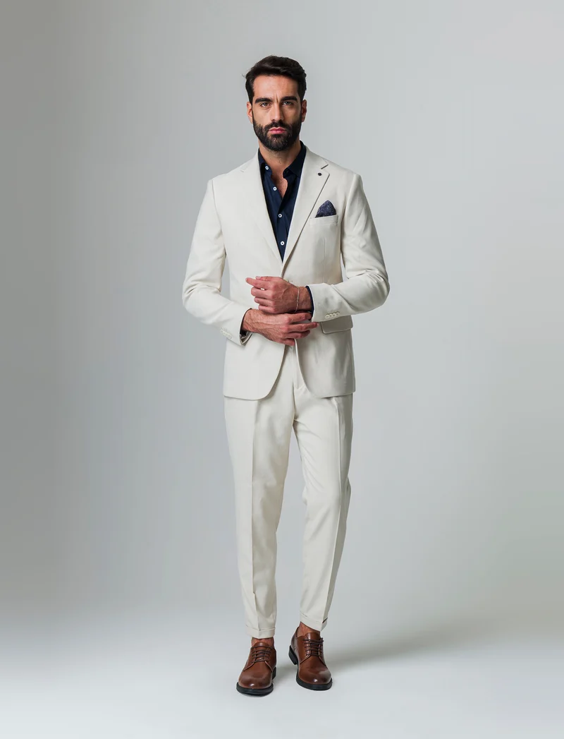 Blazer da completo tessuto strutturato da uomo - Beige