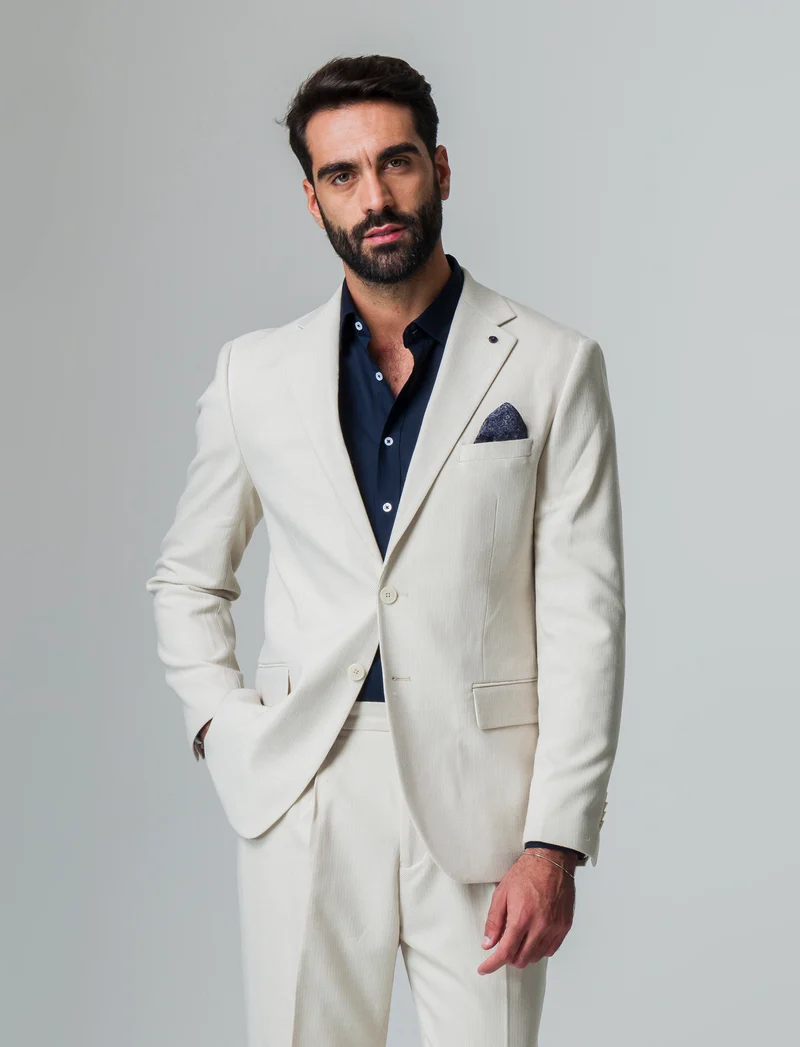 Blazer da completo tessuto strutturato da uomo - Beige