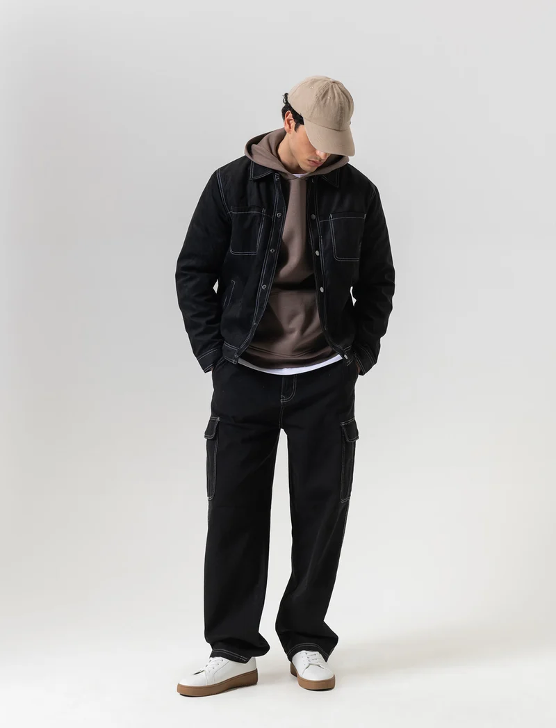 Jeans cargo wide leg fit da uomo - Nero