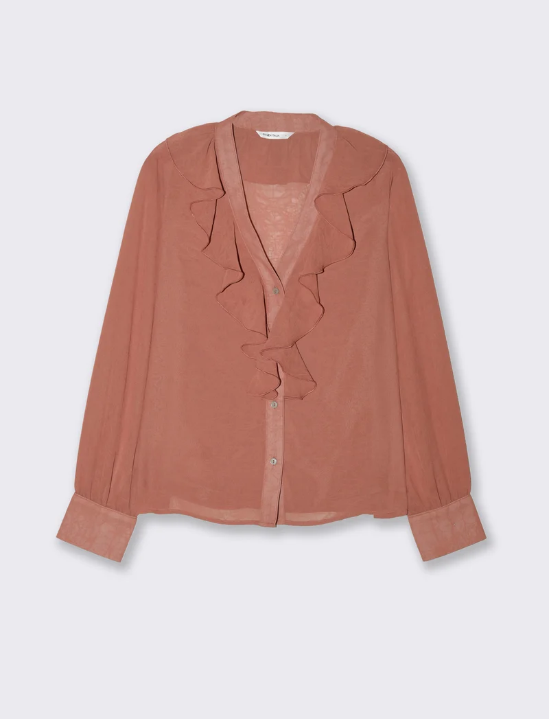 Camicia scollo a v e rusche da donna - Rosso mattone