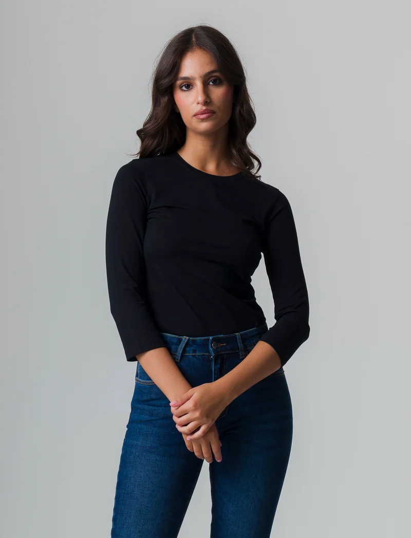 T-shirt basica manica lunga da donna - Nero