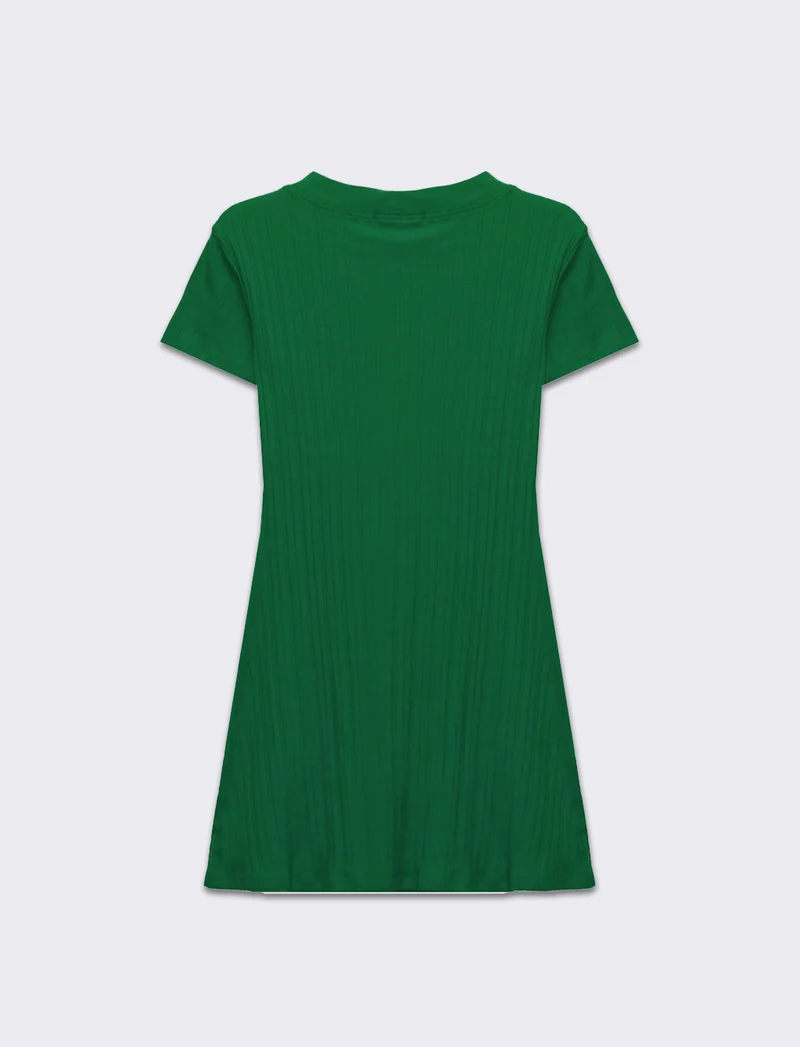 Vestito a coste svasato da donna - Verde prato