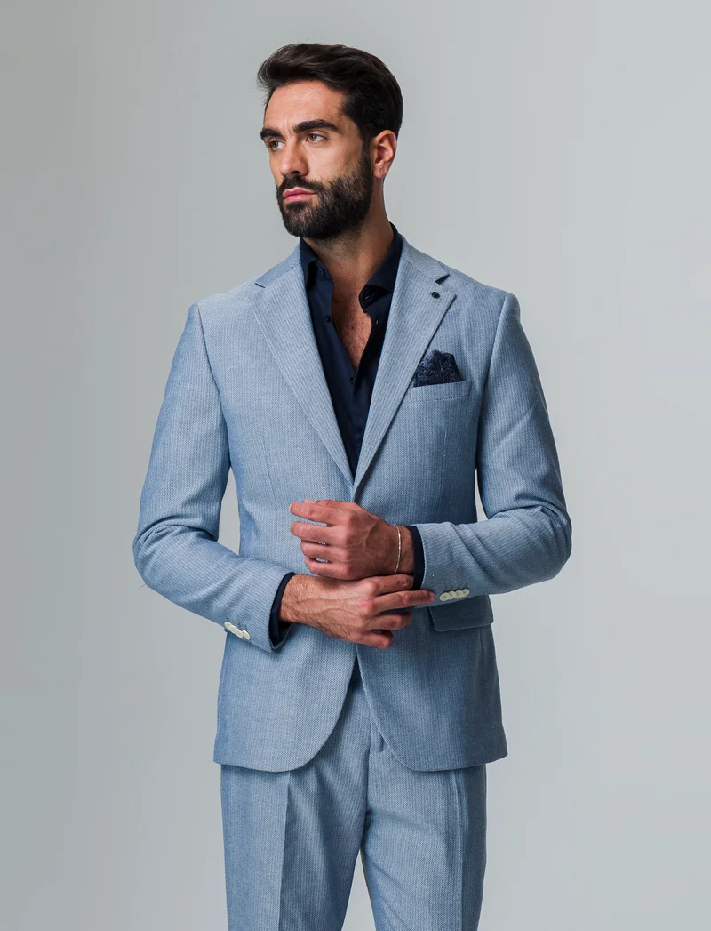 Blazer da completo tessuto strutturato da uomo - Bluette
