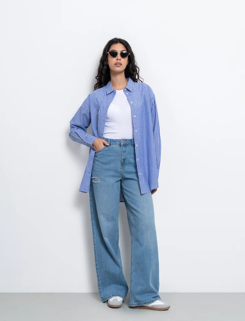 Jeans a gamba larga da donna - Denim