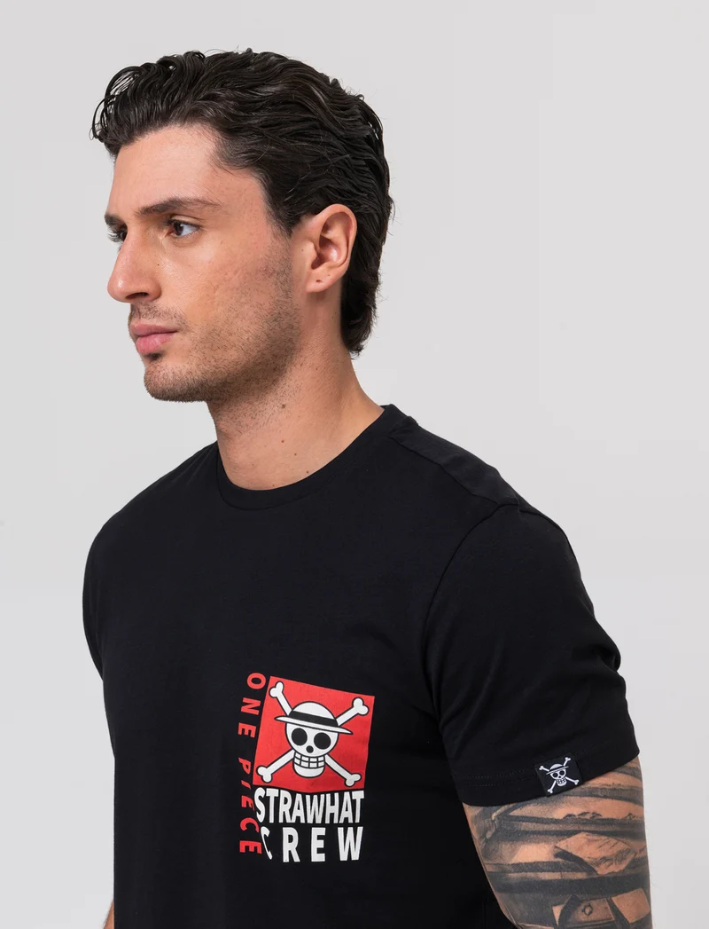 T-shirt stampa one piece da uomo - Nero