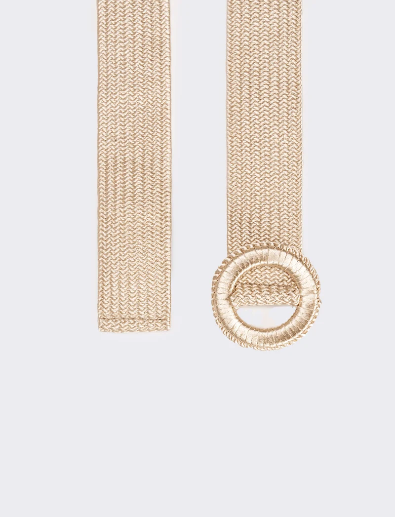 Cintura donna elastica intrecciata lucida - Beige