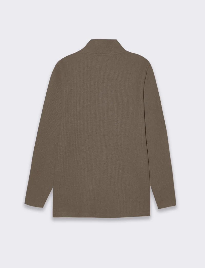 Maglia mezzo collo zip struttura waffel da uomo - Grigio fango