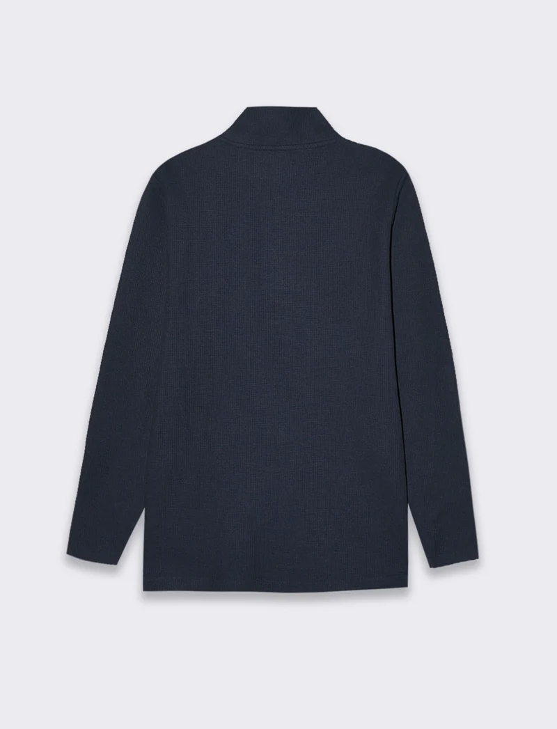 Maglia mezzo collo zip struttura waffel da uomo - Blu