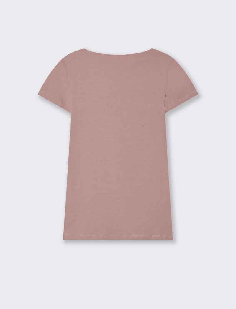 T-shirt basica scollo quadrato da donna - Rosa antico