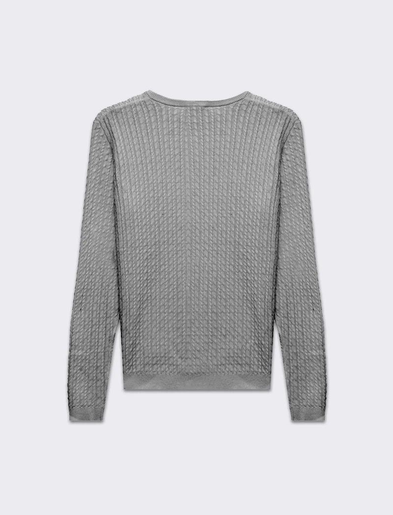Maglia basica giro collo a trecce da donna - Grigio chiaro